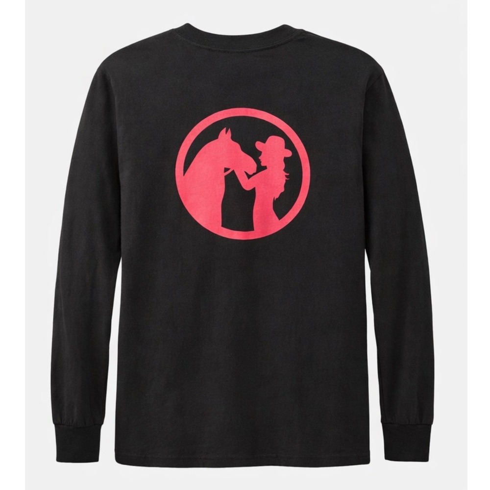 Gildan Cowgirl Up Long Sleeve Graphic T-Shirt Black Pink Horse Western Medium - Picture 2 of 7
